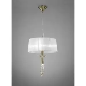 image of Tiffany pendant light 3+1 E27+G9 bulb, antique brass with white lampshade & transparent crystal