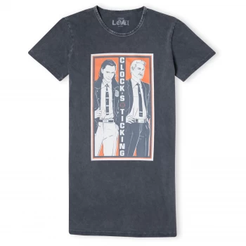 Image of Marvel Clocks Ticking Womens T-Shirt Dress - Black Acid Wash - L - Black Acid Wash
