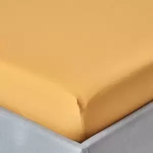 Image of Mustard Yellow Egyptian Cotton Deep Fitted Sheet 200 Thread Count, Double - Mustard Yellow - Mustard Yellow - Homescapes