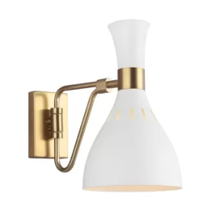 Image of Joan 1 Light Dome Wall Light, Matt White, Burnished Brass, E27