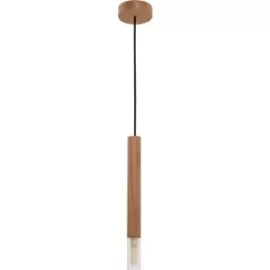 image of Zumaline Madera Slim Pendant Ceiling Light, Wood, 1x G9