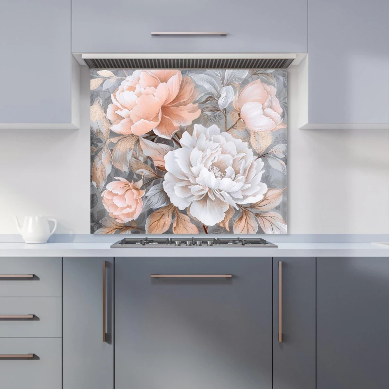 Image of Warren Reed - Designer Blush Blossoms on Silver Kitchen Splashback Size: 600mm x 750mm Multicolor Unisex 600mm x 750mm
