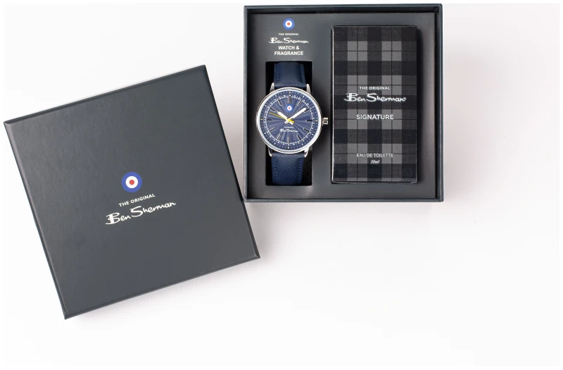 Image of Ben Sherman Blue Strap Watch With Fragrance Set