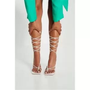 Image of I Saw It First White Strappy Lace Up Feature Heeled Sandal - White