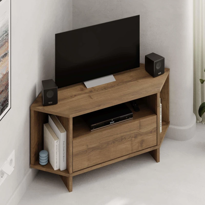 Image of Decortie Viva' Modern Corner TV Unit for 34" TVs in Dark Brown Size: 1 Pack Dark Brown Unisex 1 Pack