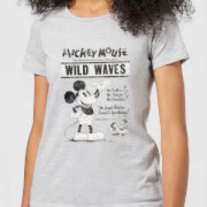 Image of Disney Mickey Mouse Retro Poster Wild Waves Womens T-Shirt - Grey - 3XL