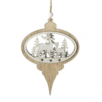Image of Wooden Bauble Hanger With Deer Scene