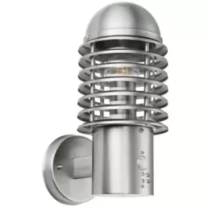 image of IP44 Outdoor Wall Lamp Brushed Steel Caged Slotted Lantern PIR Move Porch Light