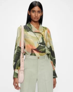 Image of Ted Baker Palm Print Statement Sleeve Blouse