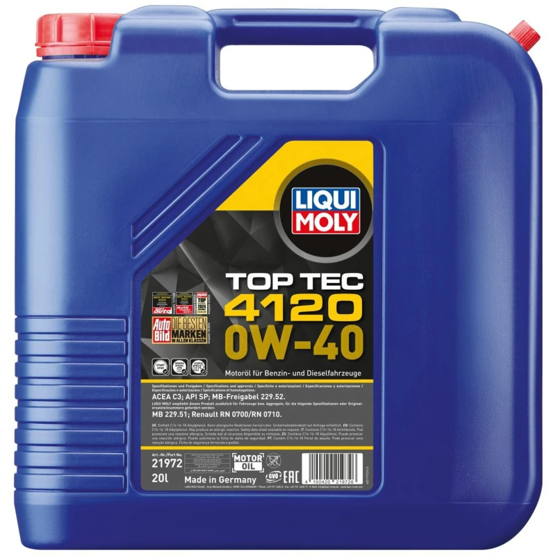 Image of LIQUI MOLY 21972 Engine oil Top Tec 4120 0W-40 Capacity: 20l Engine Oil (1862)
