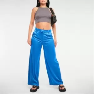 Missguided Petite Wide Leg Satin Trousers - Blue