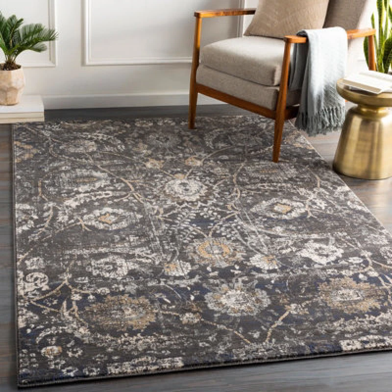 Image of Livabliss Vintage Oriental Boho Black Aarya Area Rug 130 X 170 Cm - Easy Care, Non Shedding, Ideal For Living Room & Bedroom