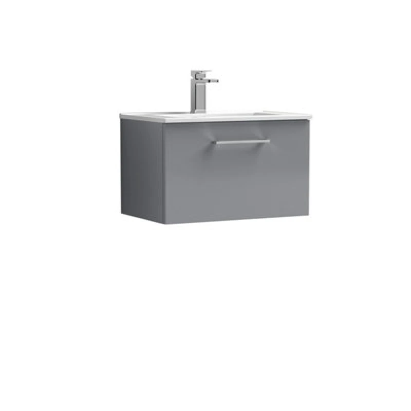 Image of NUIE Nuie Arno Wall Hung 1-Drawer Vanity Unit with Basin-2 600mm Wide - Satin Grey ARN2222B