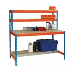Image of Slingsby Blue and Orange Workbench With Upper and Lower Shelves 1500x750mm 3755