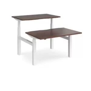 Image of Height Adjustable Desk Back To Back Rectangular Desks 1200mm Walnut Tops With White Frames Elev8 Touch