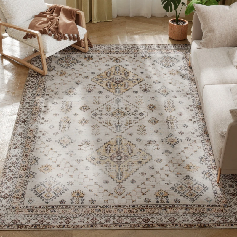 Image of HOMCOM HOMCOM Vintage Large Rug for Living Room, Bedroom, Dining Room, Beige Size: 230cm x 160cm Beige 230cm x 160cm Unisex 5063603699342