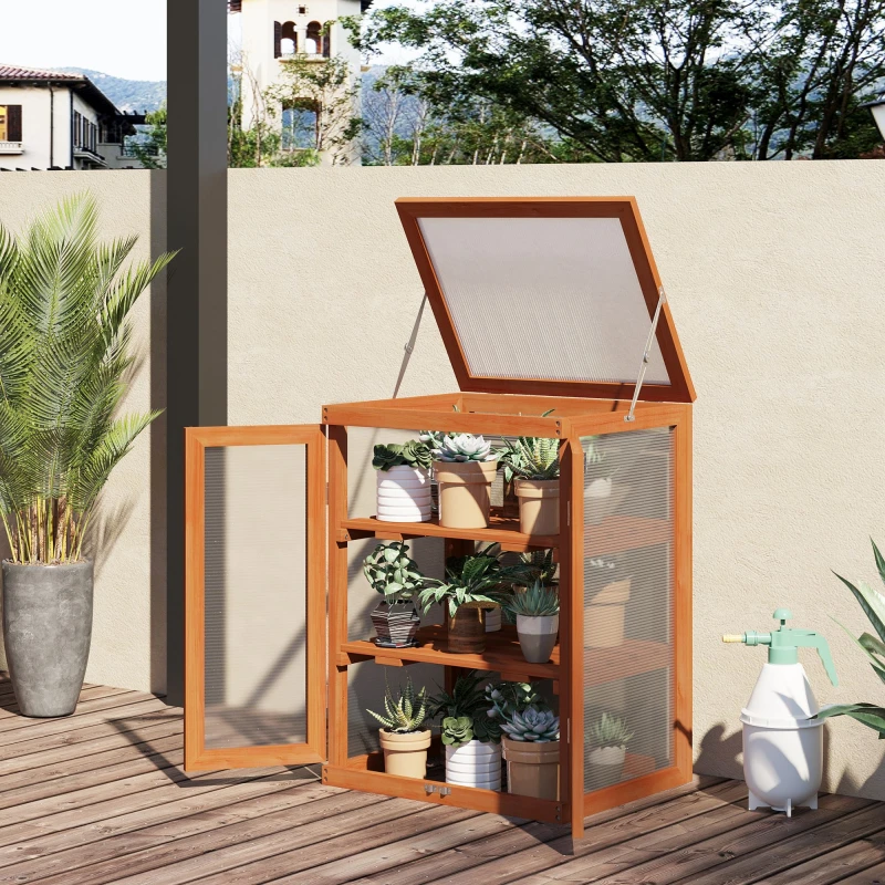 Image of Outsunny Wooden Cold Frame Grow House Greenhouse Outdoor Plant Orange