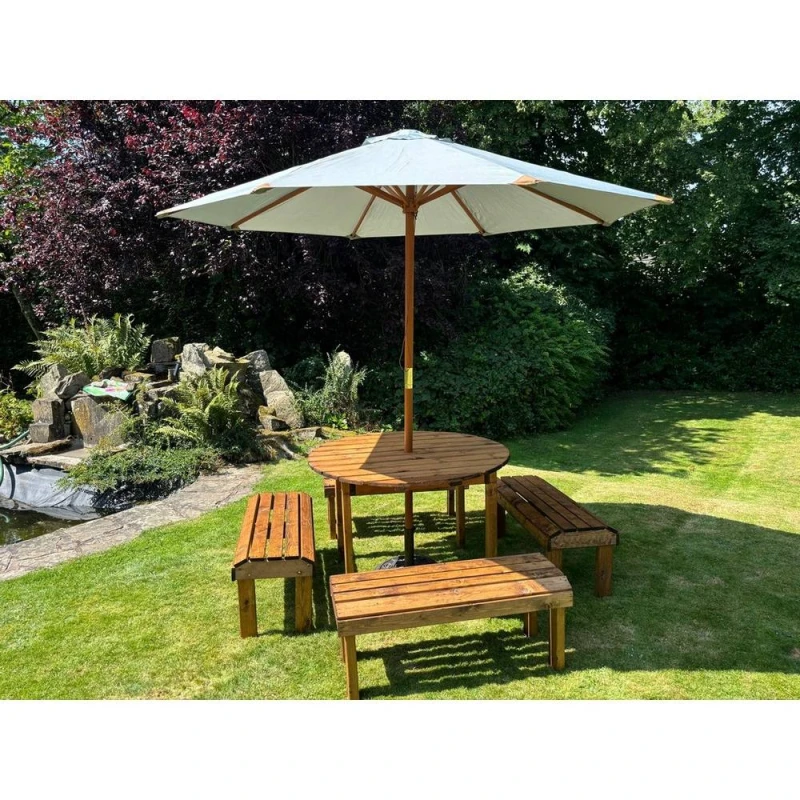 Image of Charles Taylor Eight Seater Garden Furniture Round Table Set - L230xW230xH80cm in Light Brown Light Brown Unisex