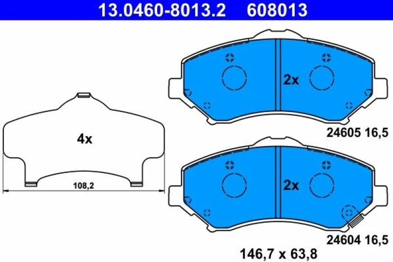 Image of ATE 13.0460-8013.2 Brake pad set with acoustic wear warning, with anti-squeak plate Brake Pad Set,disc brake (402)