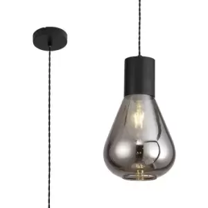 image of Luminosa Olena Narrow Ceiling Pendant, E27, Satin Black, Smoke Plated Glass