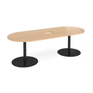 Image of Eternal radial end boardroom table 2400mm x 1000mm with central cutout 272mm x 132mm - Black base and beech top
