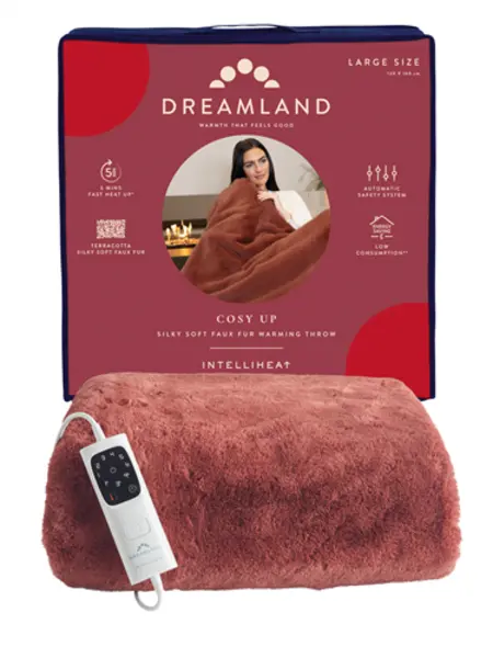 image of Dreamland Cosy Up Silky Soft Terracotta Faux Fur Warming Throw - 160x120cm