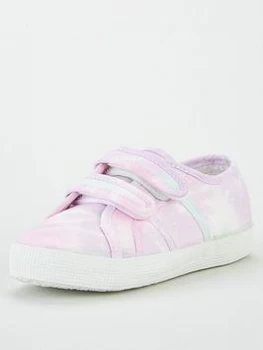 Image of SUPERGA Girls 2750 Cotj Tie Dye Strap Plimsoll Pump, Violet, Size 9.5 Younger