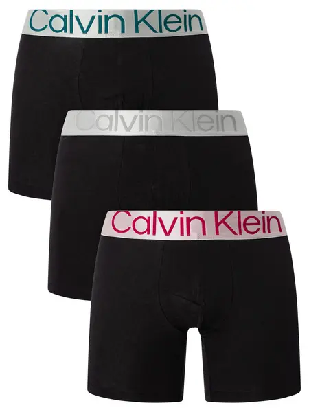 Image of Calvin Klein 3 Pack Reconsidered Steel Boxer Briefs Black (Pink/Grey/Green) L