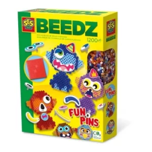 image of SES CREATIVE Beedz Childrens Iron-on Beads FunPins Mosaic Kit, 1200 Iron-on Beads, Unisex, Five Years and Above,...