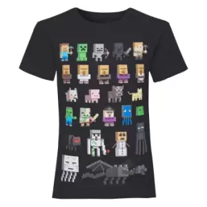 Image of Minecraft Girls Sprites T-Shirt (11-12 Years) (Black/Multicoloured)
