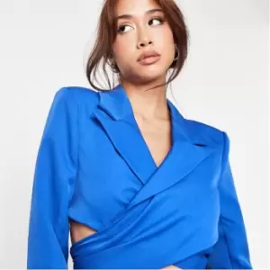 image of Missguided Crop Tailored Tie Front Blazer - Blue