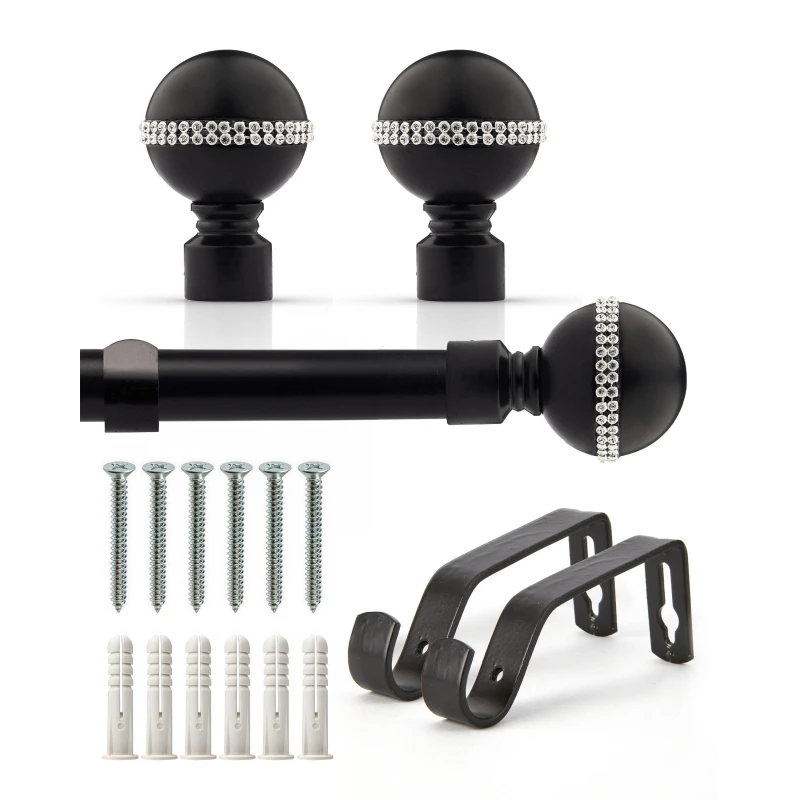 Image of Emma Barclay Curtain Pole Extendable Diamond Matt Black unisex 120-210cm