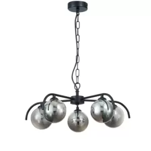 Image of Contemporary Multi Arm Pendant Ceiling 5 Light Black, Glass