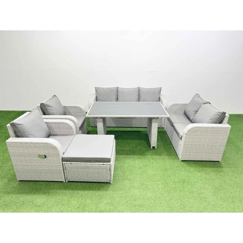 Image of Fimous 8 Seater Garden Furniture Set Big Stool Light Grey Light Grey Unisex