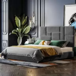 Image of Conmo Bed Double Plush Velvet Grey