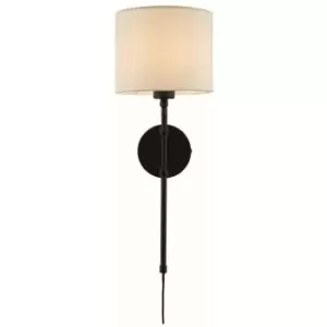 image of Searchlight Munich Adjustable Wall Light, Matt Black, Linen Shade