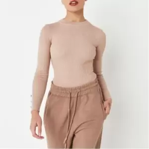 Missguided Petite Rib Long Sleeve Bodysuit - Neutral