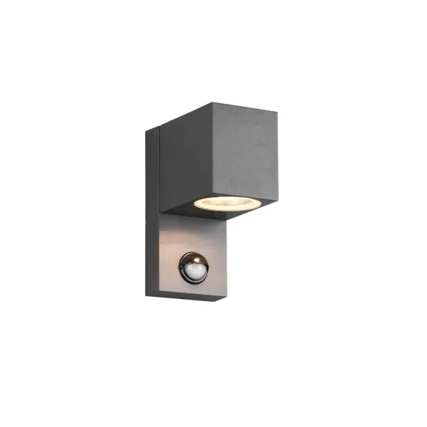 Image of Roya Modern Outdoor Square Down Wall Lamp Anthracite IP44 with PIR