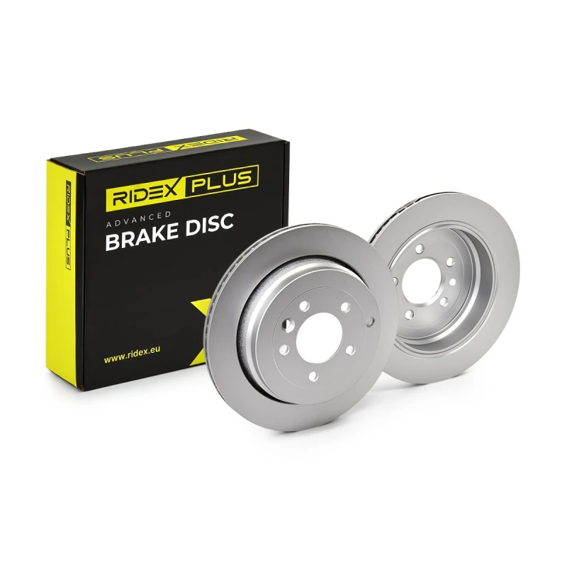 Image of RIDEX PLUS 82B1044P Brake disc Rear Axle, Vented, Grey Cast Iron, Coated, High-carbon, without bolts/screws Grey Cast Iron Brake Disc (82)