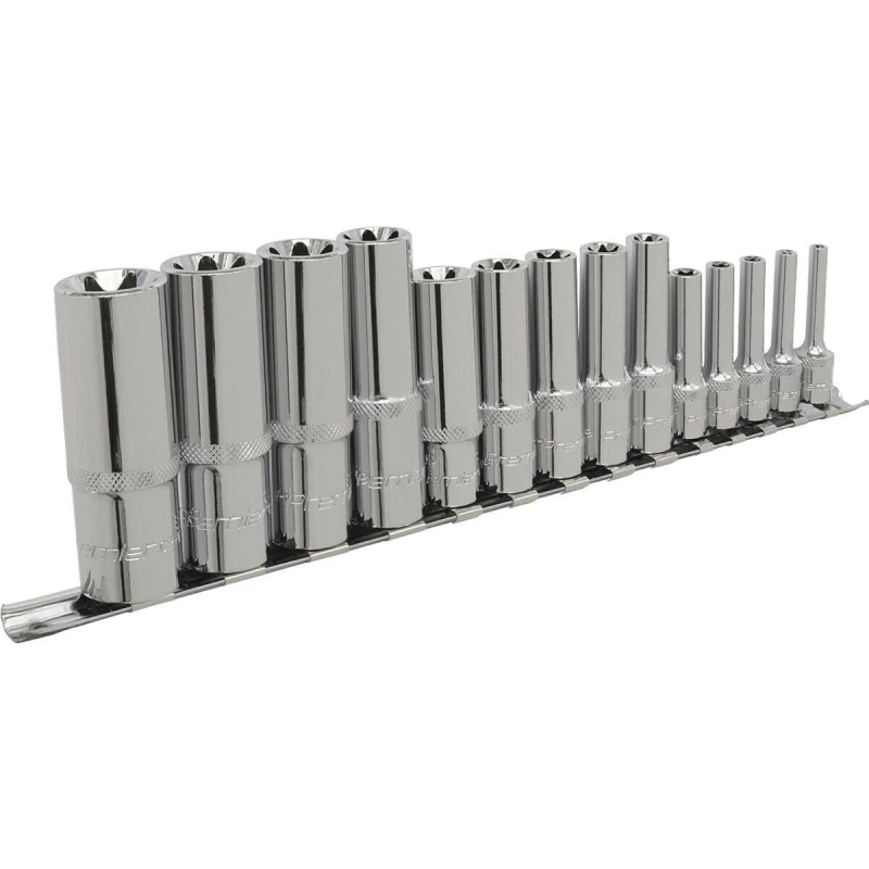 Image of Loops 14 PACK TRX Star DEEP Socket Set - 1/4" 3/8" 1/2" Square Drive E4 to E24 Female Multi