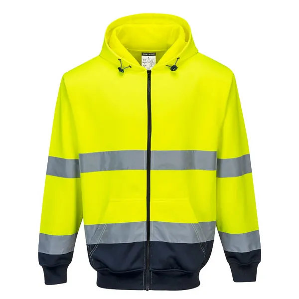 Image of Portwest Hi Vis Contrast Zipped Hoodie B317YNRM Colour: Yellow / Navy