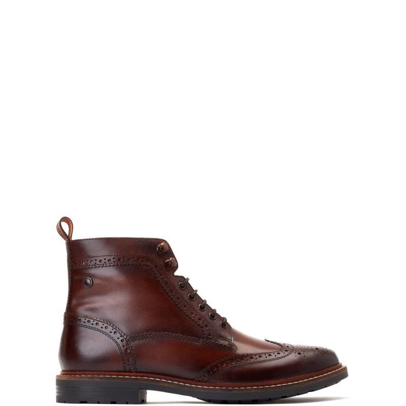 Image of Base London Mens Dealer Leather Brogue Boots UK Size 7 (EU 41) BROWN BAS365-BROWN-7