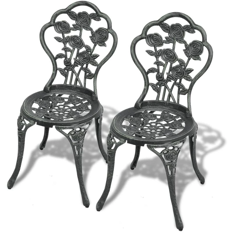 Image of vidaXL 2 pcs Bistro Chairs Outdoor Patio Dining Chairs Green Cast Aluminium