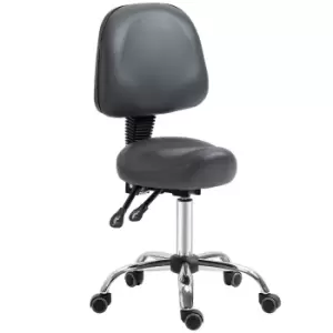 Image of Homcom Saddle Stool Salon Chair Five Wheels Faux Leather Grey
