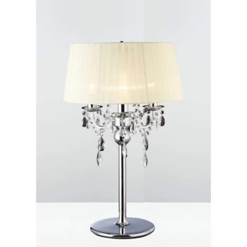 image of Olivia Table Lamp with Ivory Cream Shade 3 Polished Chrome / Crystal Bulbs