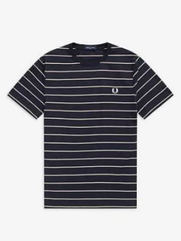 image of Fred Perry Fine Stripe T-Shirt, Navy, Size 2XL, Men