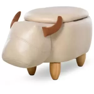 image of Homcom - Buffalo Storage Stool Cute Decoration Footrest Wood Frame Ivory