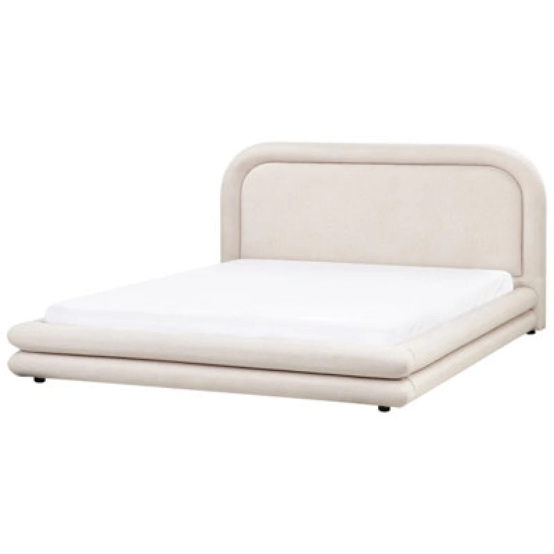 Image of Beliani Bed Faux Linen Lavardens 180 X 200 Cm (Eu Super King) Light Beige
