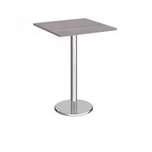 image of Pisa square poseur table with round chrome base 800mm - grey oak