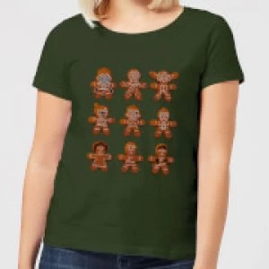 Image of Star Wars Gingerbread Characters Womens Christmas T-Shirt - Forest Green - L